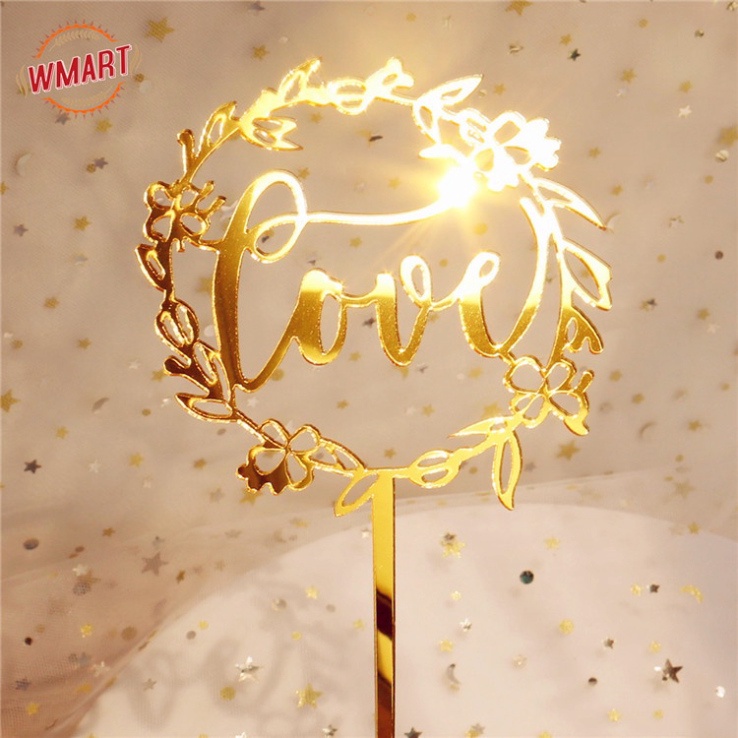 đồ trang trí bánh kem [FREESHIP❤️] set 10 thẻ meka TÌNH YÊU tráng gương