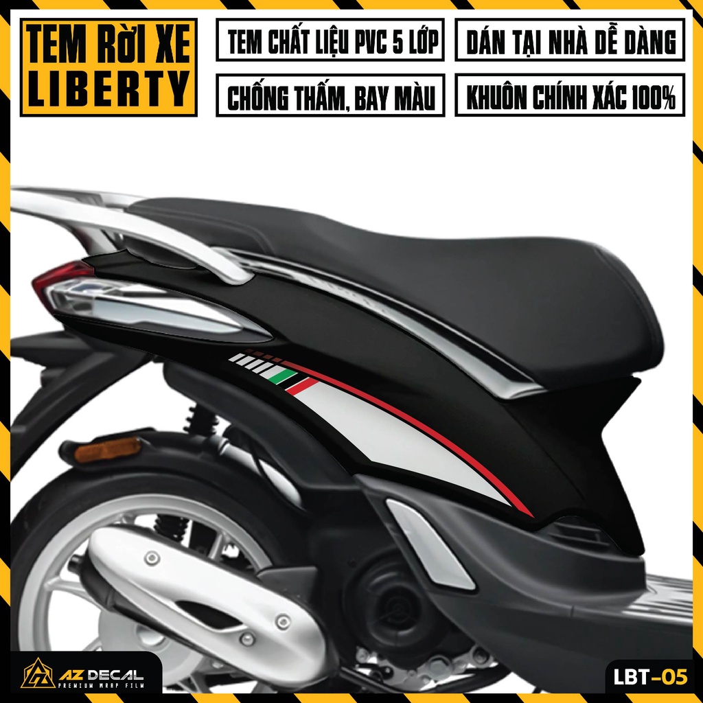Decal Dán Xe Máy Liberty 125 Thiết Kế Năng Động | LBT-05 | Tem Liberty Đen Đỏ Trắng Chống Nước Bám Tốt Dễ Dán Tại Nhà