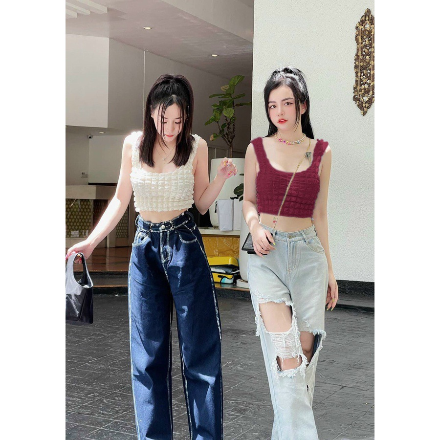 Áo thun xốp 2 dây dáng croptop xinh