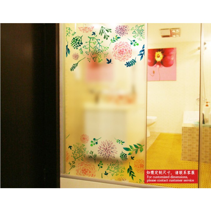Decal Dán Kính Cao Cấp - Hoa Viền Sắc Màu nhạt ( 60x116 )