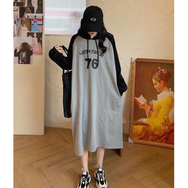 Váy Suông Dáng Dài ANOKO, Đầm Thun Suông Cotton Dài Tay Áo Có Mũ Dưới 65kg A066 | BigBuy360 - bigbuy360.vn