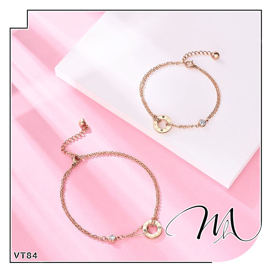 Lắc chân nữ Titan vòng tròn rỗng LOVE phối đá dễ thương - Măng’s House LC37