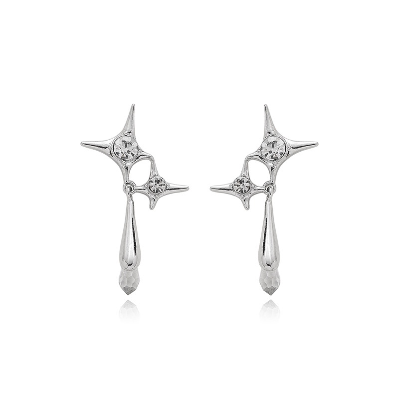 Bông Tai Hình Giọt Nước Bằng Kim Loại Đính Đá Màu Sắc Thanh Lịch Cho Nữ