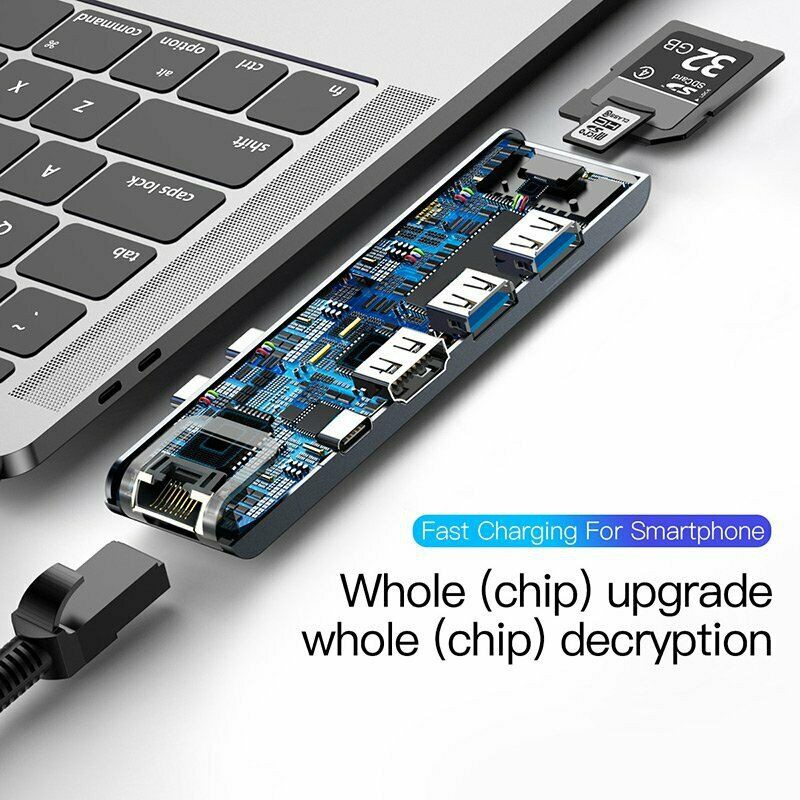 Bộ USB C Hub Baseus Thunderbolt C+Pro 7 in 1 kết nối USB 3.0,RJ45,HDMI,Thunderbolt 3,TF Card cho Macbook Pro16/17/18/20