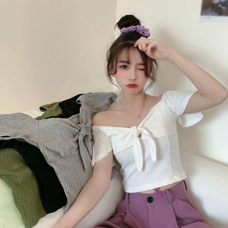Áo Lửng Ngắn Tay Thắt Nơ Xinh Xắn Dành Cho Nữ