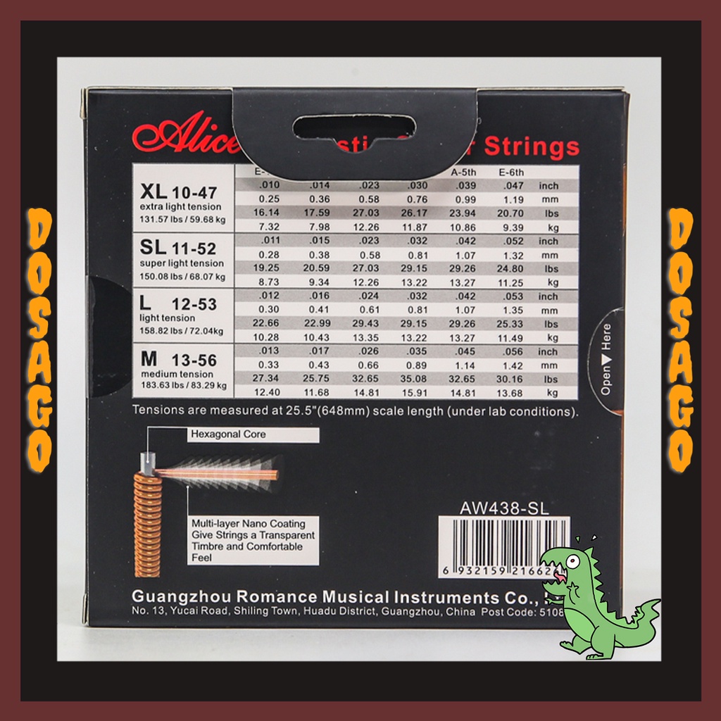 CHÍNH HÃNG - Dây đàn Cao cấp Alice AW438 Acoustic phủ nano 438