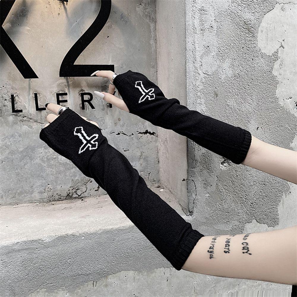 Găng Tay Hở Ngón Giữ Ấm Phong Cách Punk Halloween Cho Nữ