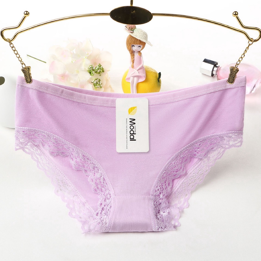 Quần lót modal cotton lưng thấp phối ren dễ thương dành cho nữ | BigBuy360 - bigbuy360.vn