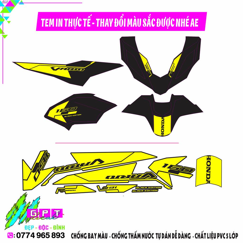 Tem Dán Xe Vario 160 Mẫu Đen I166I Chất Liệu Decal Cao Cấp Bền Màu,Chống Nước, Ép Sẵn