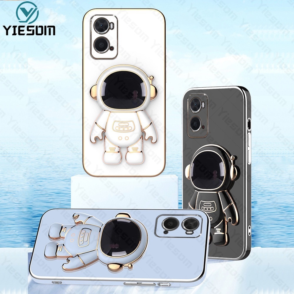 Ốp Điện Thoại Silicon Dẻo Mạ Màu Hình Phi Hành Gia Kèm Giá Đỡ Cho Realme 9 9 Pro Plus 5G 8 8 Pro 4G 8i 9i 5 5i C3