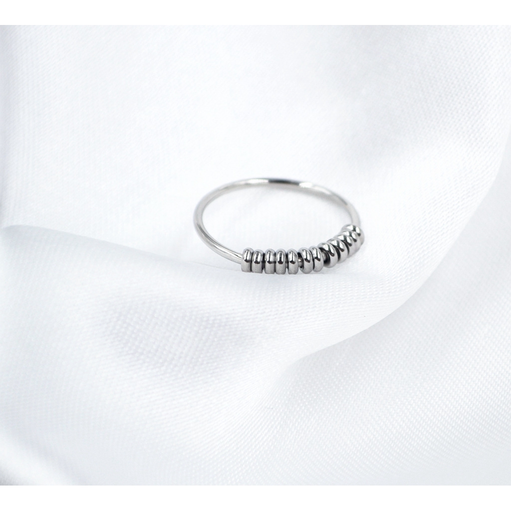 Nhẫn thép titan mạ vàng hồng 18k đính hạt tròn nhỏ đơn giản dễ phối đồ thời trang hàn quốc