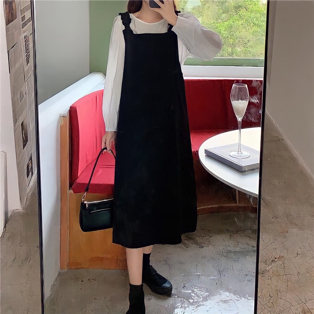 Váy Nữ, Váy Yếm Nỉ Nhung Mix Áo Sơ Mi Dáng Tiểu Thư Hàng Loại 1 | BigBuy360 - bigbuy360.vn
