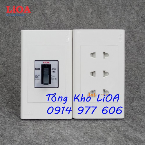 Combo ổ cắm điện ba 2 chấu LiOA 16A 3520W có cầu dao chống quá tải 15A - Âm tường