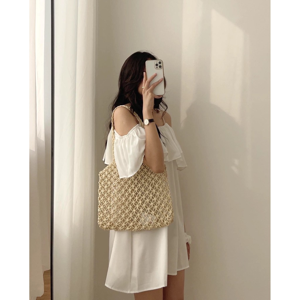 Váy 2 Dây Trễ Vai Rủ PEONYB Nữ [FREESHIP]  Đầm dự tiệc babydoll bánh bèo form rộng màu ĐEN | TRẮNG | XANH Ulzzang