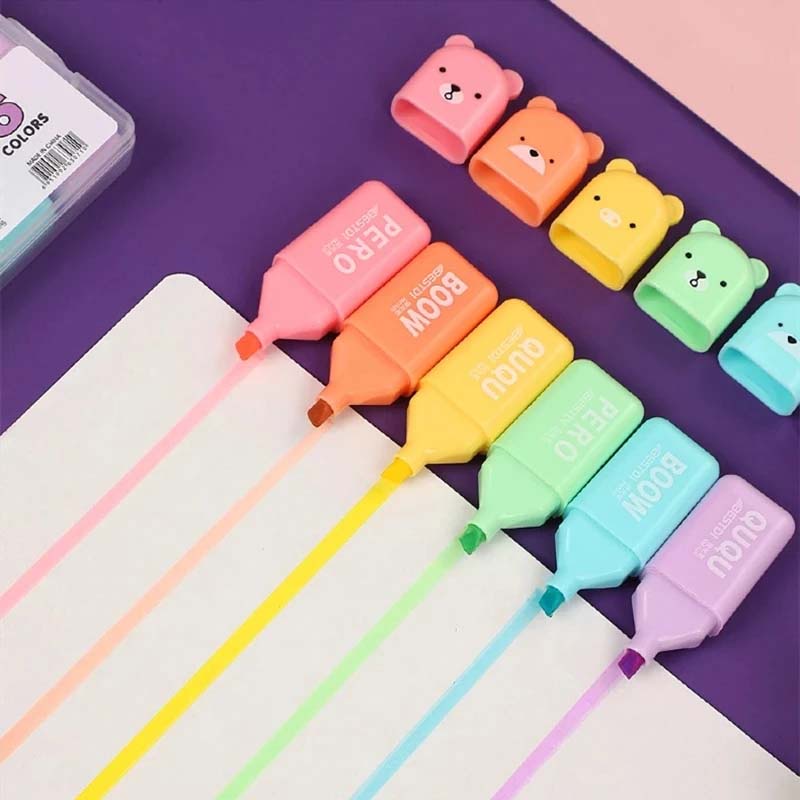 4/5/6 Bút Đánh Dấu Hình Gấu Nhiều Màu Dễ Thương