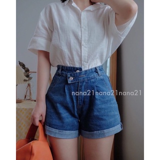 Quần short jeans vạt lệch