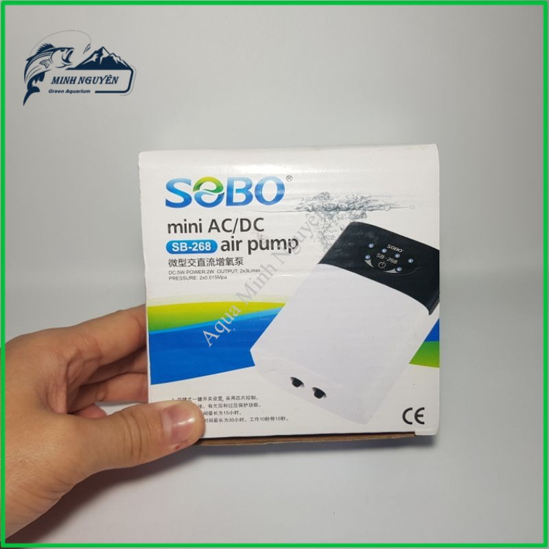 Máy Sủi Oxy Tích Điện 2 Vòi Sobo SB-268  -Bơm oxy cho hồ cá  Phòng Cúp Điện Cho Hồ Cá