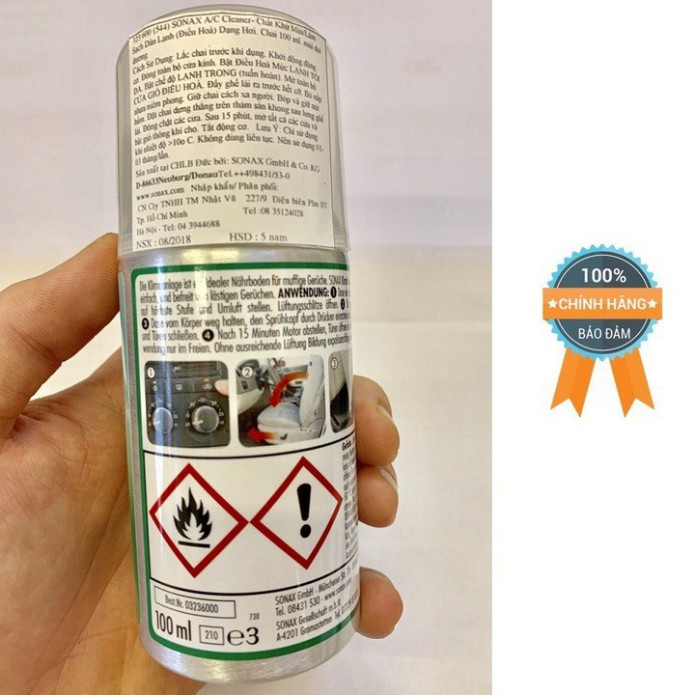 Sản Phẩm Chai khử mùi, diệt khuẩn và làm sạch điều hòa ô tô Sonax 323600: Sonax Car A/C cleaner 100ml