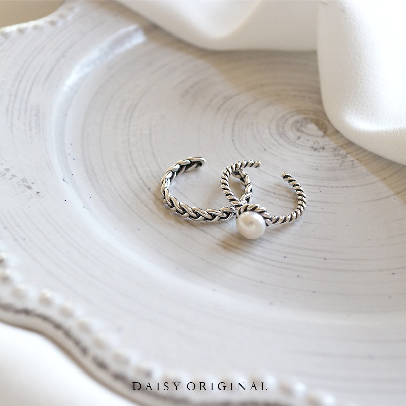 Set 2 nhẫn họa tiết bện đính ngọc trai phong cách Retro Hàn Quốc B15