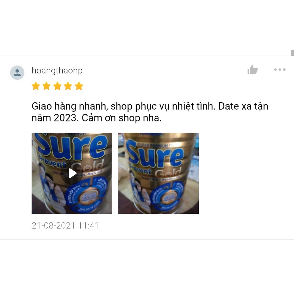 Sữa Vinamilk Sure Prevent Gold 900gr cho người lớn tuổi