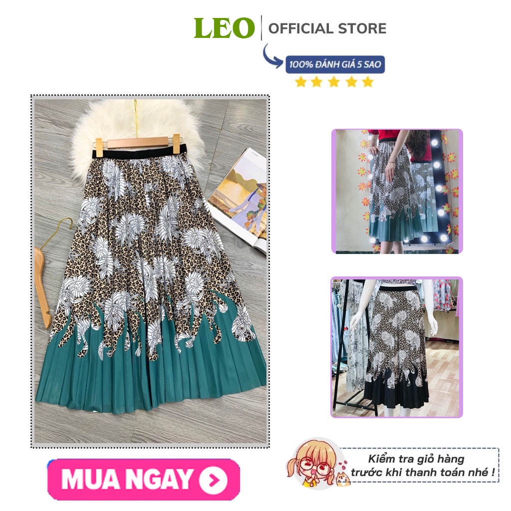 Chân váy xếp ly dáng dài họa tiết hoàng gia sang trọng hai màu xanh đen