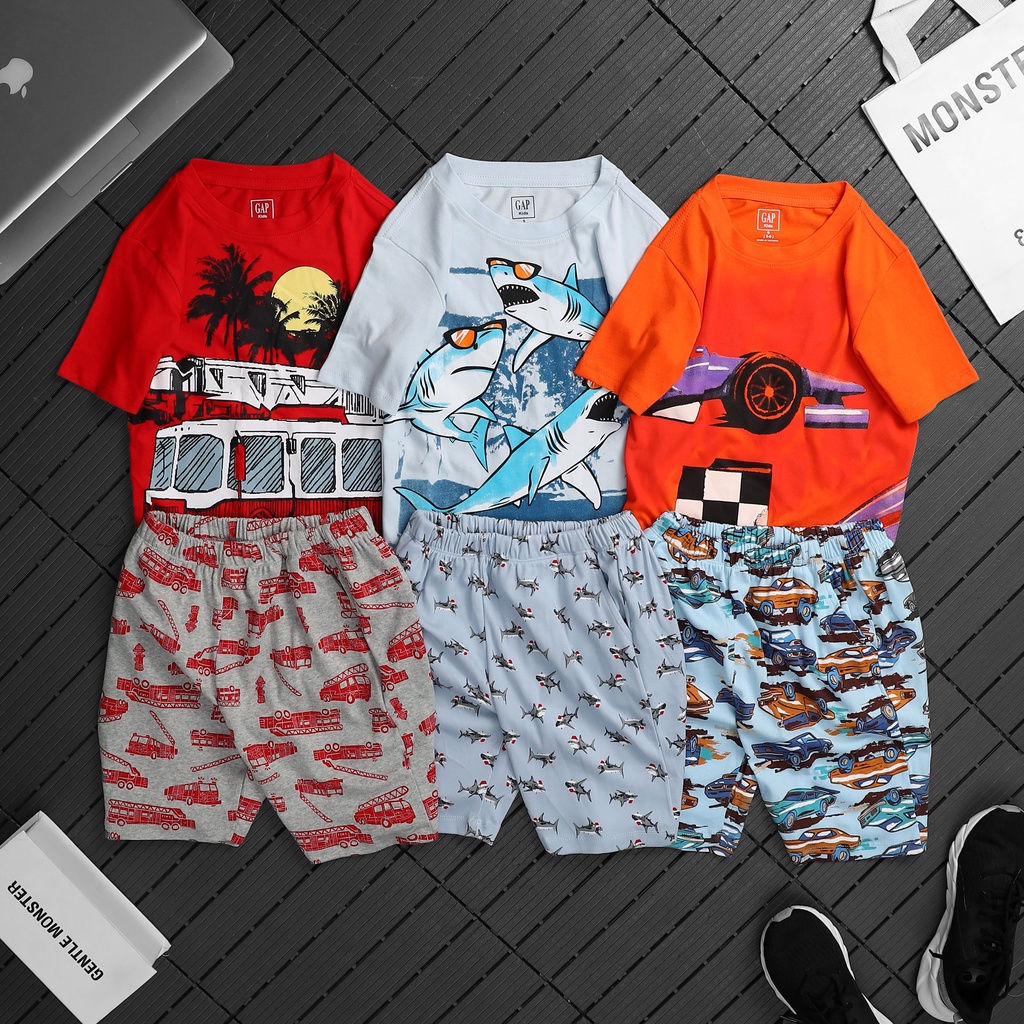Bộ ngắn đại bé trai Bigbaby, chất thun cotton mịn mát họa tiết siêu ngầu Gap cho bé 4-16t