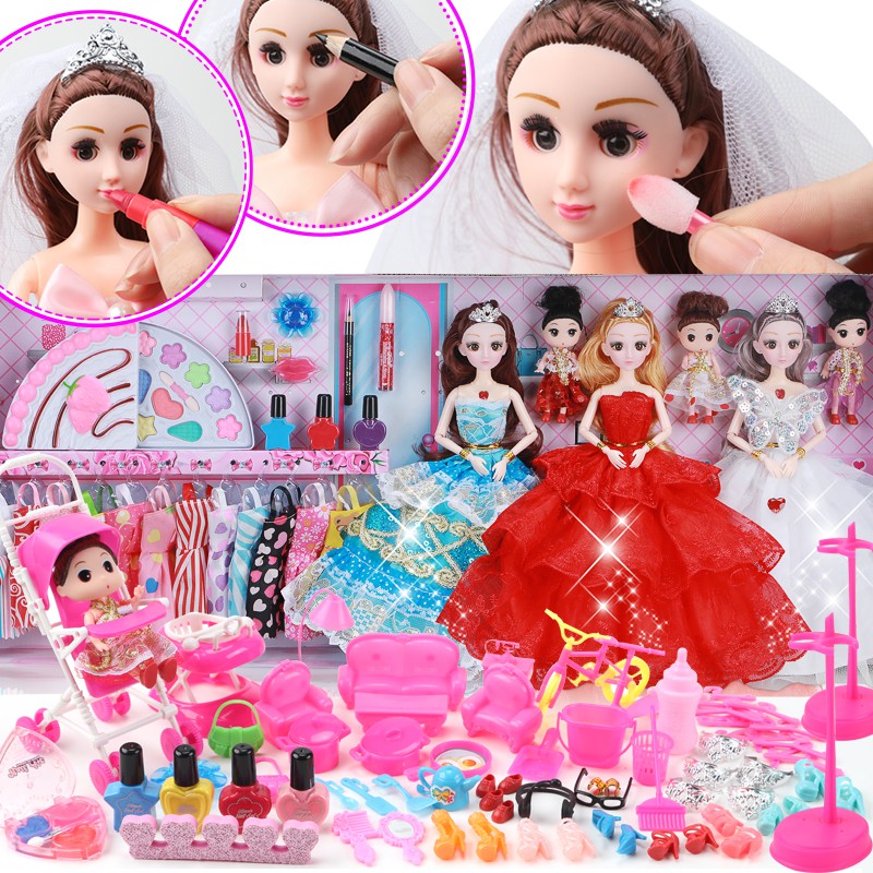 Bộ Đồ Chơi Trang Điểm Búp Bê Barbie Xinh Xắn Cho Bé Gái