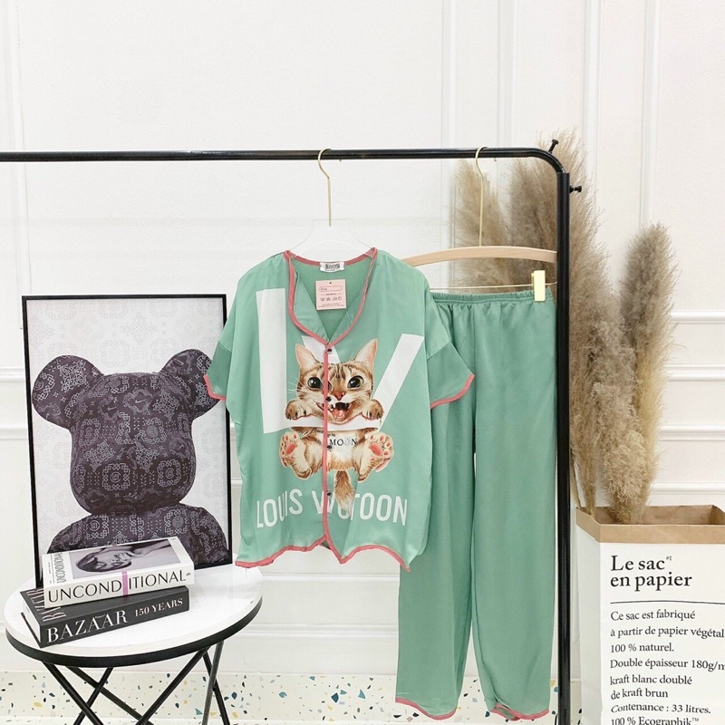🔥FREESHIP🔥PIJAMA LỤA SATIN VIỀN LƯỢN SÓNG TAY NGẮN QUẦN DÀI THIẾT KẾ 3D SIÊU XINH