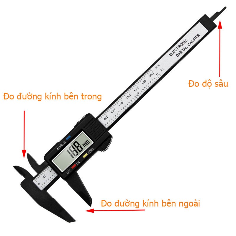 Thước kẹp điện tử 150 mm nhựa ABS, thước cặp điện tử có hộp bảo vệ