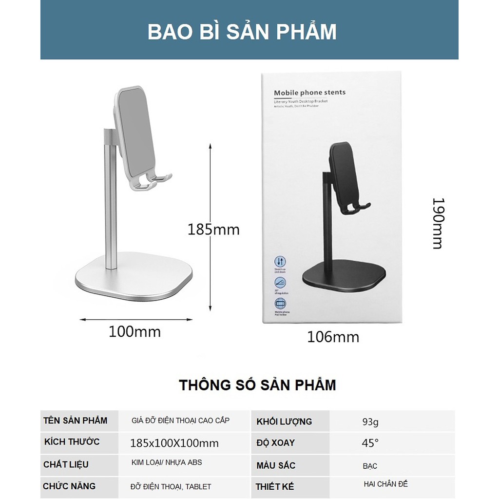 Giá Đỡ Điện Thoại, Máy Tính Bảng Hai Chân Chất Liệu Nhôm Kim Loại Có Thể Điều Chỉnh Chiều Cao | WebRaoVat - webraovat.net.vn