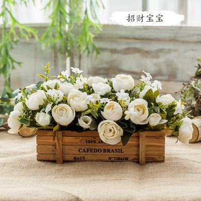 Giỏ hoa gỗ cắm sẵn nhiều mẫu hoa đẹp dài 26cm trang trí kệ tủ, bàn trà, quầy bar phong cách vintage GH-21