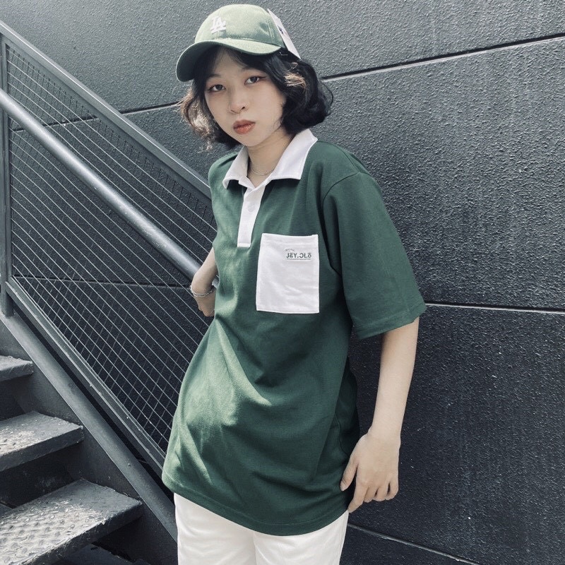 Áo thun Polo nam nữ có Túi chữ Hàn Unisex