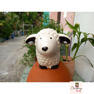  Chậu đất nung - chậu cừu tráng men trắng 