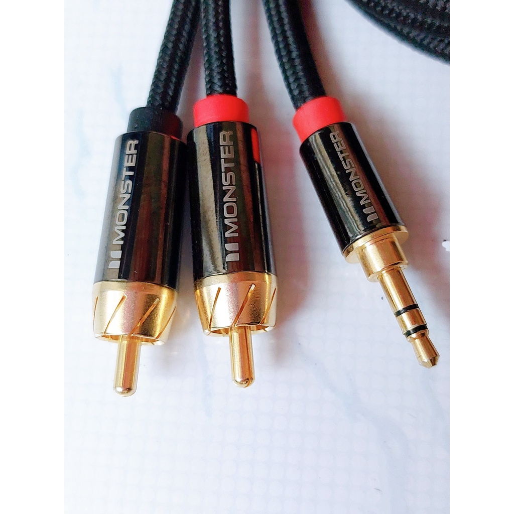 Dây Audio 3,5mm ra 2 AV RCA dài 2 Mét, thương hiệu Monster -  Cáp âm thanh 3.5 ra 2 đầu hoa sen loại tốt - Phố Nhạc