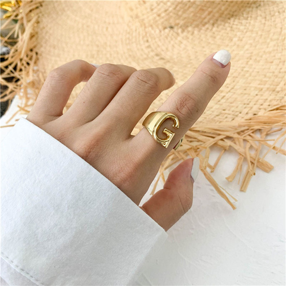 Nhẫn hở đeo ngón tay có thể điều chỉnh hình chữ cái a-z màu vàng dành cho nam và nữ