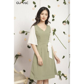 Đầm nữ caro phối voan GUMAC MS12035_XANH
