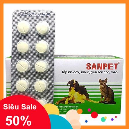 [ SALE 35%] Tẩy giun thú y Sanpet (Viên lẻ)
