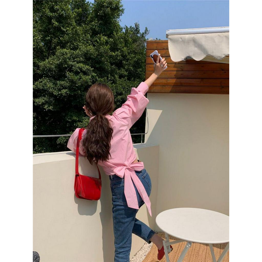 Áo Sơ Mi Chống Nắng Dáng Ngắn Màu Hồng Kiểu Pháp Thời Trang Mùa Hè 63