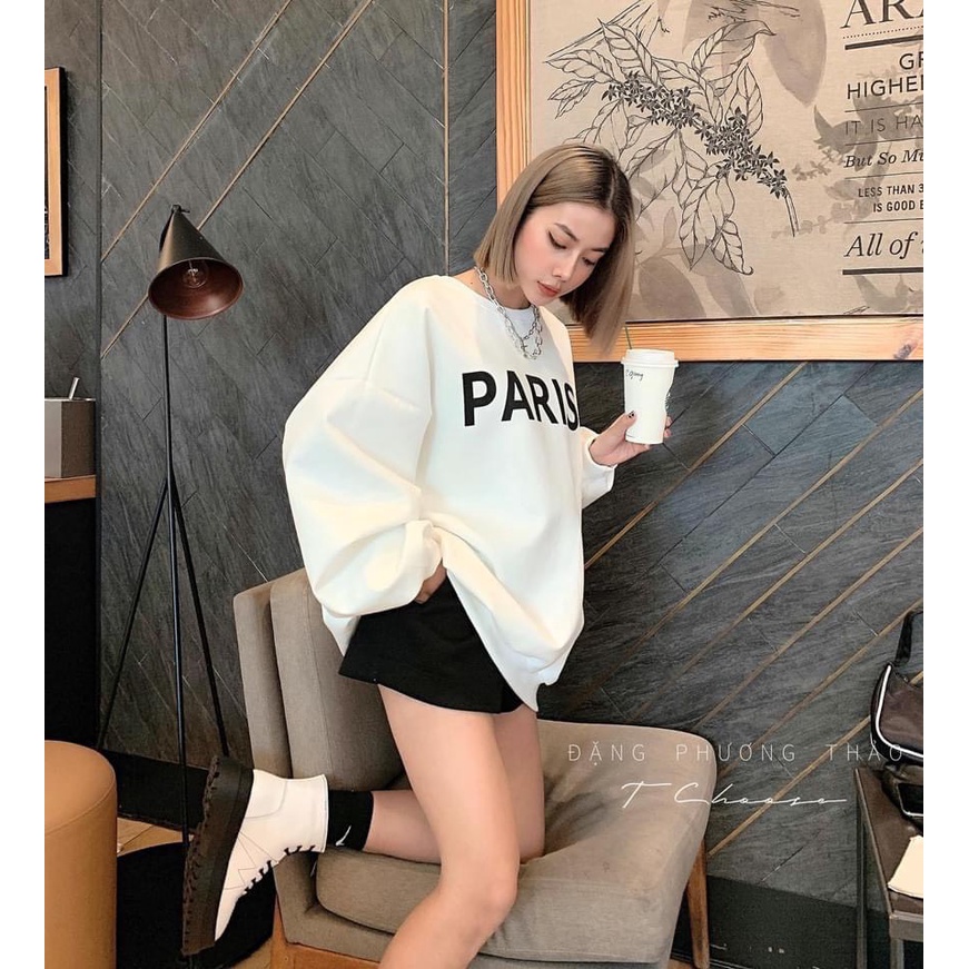 [ Ảnh Thật ]Áo Sweater Unisex nữ form rộng, Áo Sweater Paris chất nỉ bông phong cách Hàn Quốc | BigBuy360 - bigbuy360.vn