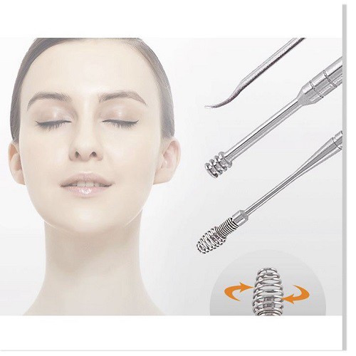Bộ dụng cụ lấy ráy tai chuyên nghiệp 6 món cao cấp bằng thép không rỉ- Tặng kèm hộp đựng hình trụ treo khóa