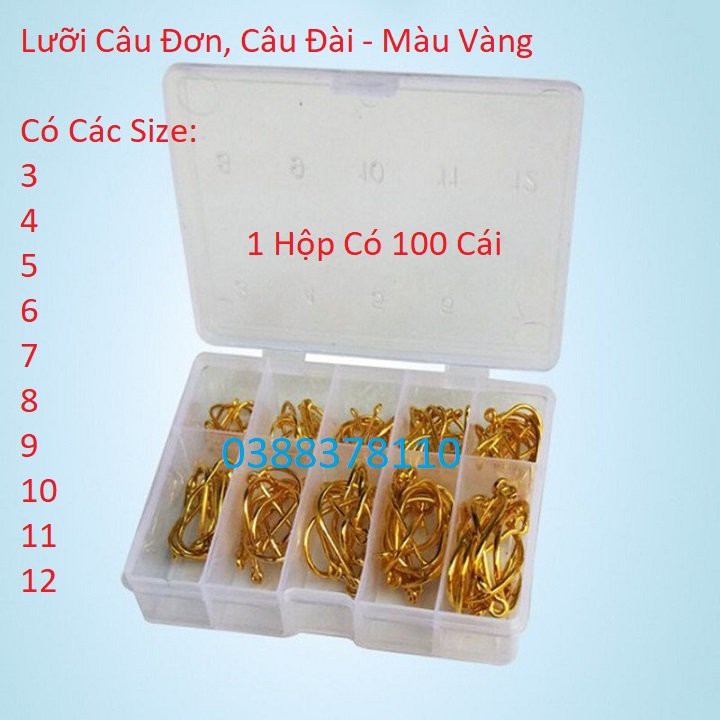 Lưỡi Câu Đơn, Lưỡi Hộp 100 Cái Màu Vàng, Lưỡi Câu Cá, Lưỡi Vàng, Lưỡi Câu Đài, Lưỡi Hộp Câu Đơn - LCĐ 1