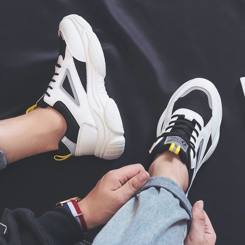 Giày sneaker phản quang nam kiểu dáng thể thao độn đế cao su vải da kết hợp hot 2020 BOM-GN-029