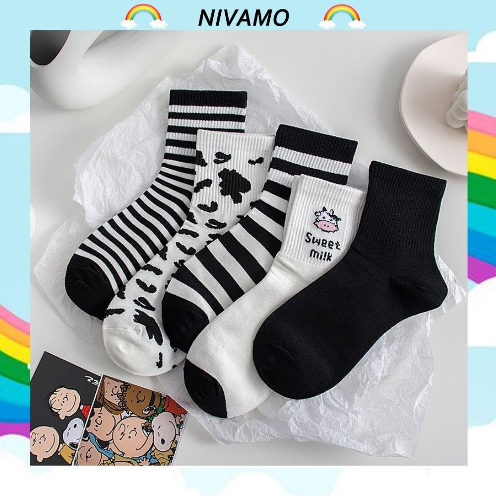 Tất bò sữa Nivamo tất Hàn Quốc cổ cao vintage nữ cực đẹp TN76
