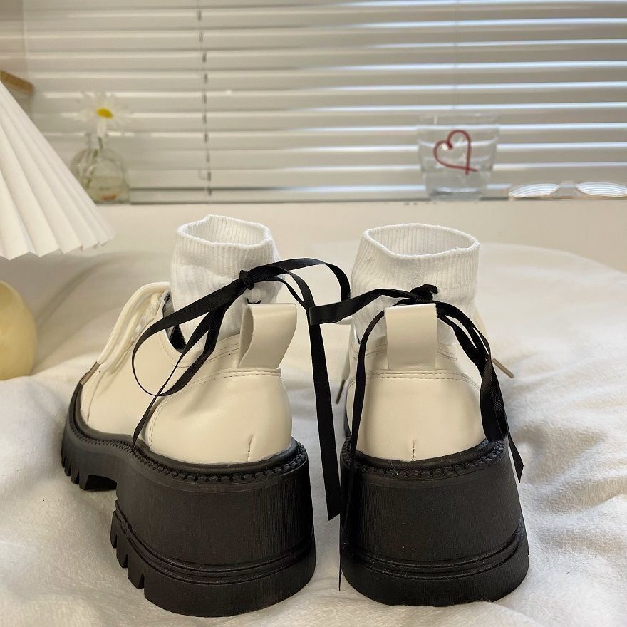 Mary Jane Giày Da Cao Gót 5.5cm Mũi Tròn Phong Cách Retro Anh Quốc