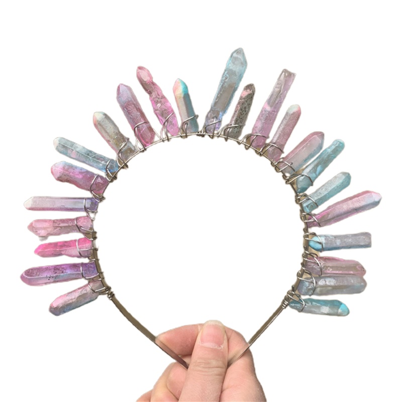 Băng Đô Cài Tóc Đính Pha Lê Bất Đối Xứng Hình Vương Miện Công Chúa Raw Stone Có Thể