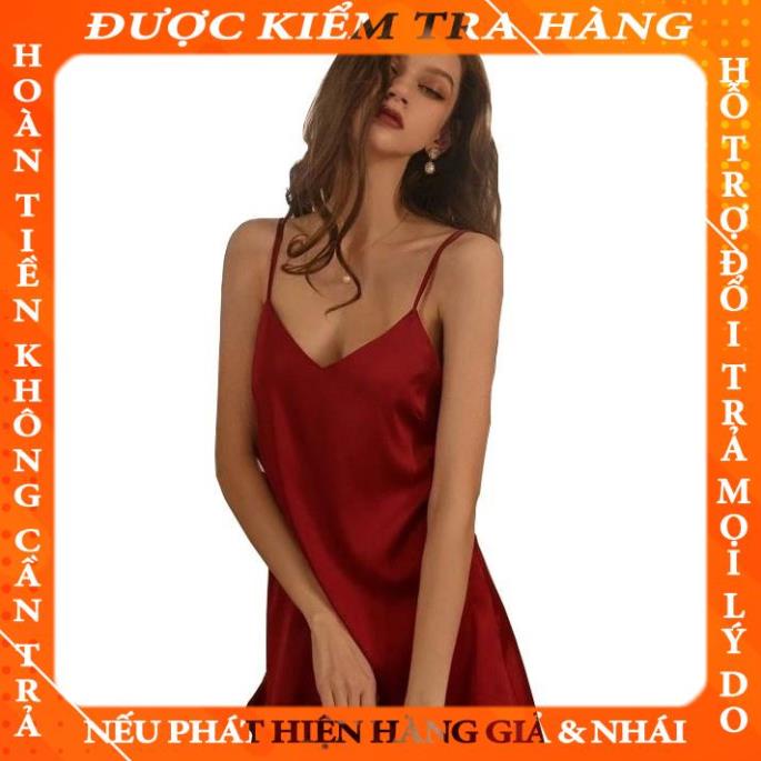 Váy Ngủ Nữ Hisexy Lụa Satin Trơn Dáng Xuông Liền Thân MD03 shopamei