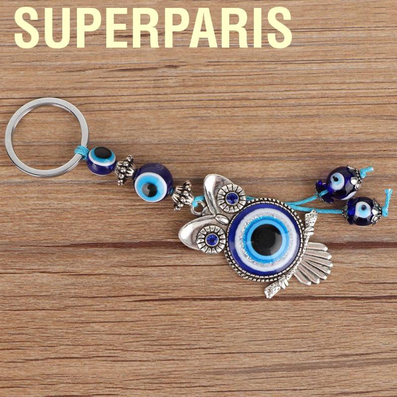 Superparis Blue Evil Eye Owl Keychain Key Chain Wall Hanging Ornament Turkish Glass Amulet Charm Pendant Blessing Gift