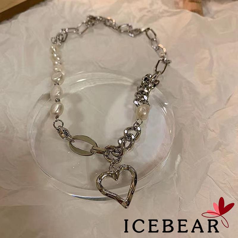 Vòng cổ hợp kim mặt hình trái tim đính ngọc trai giả thời trang đơn giản cho nữ