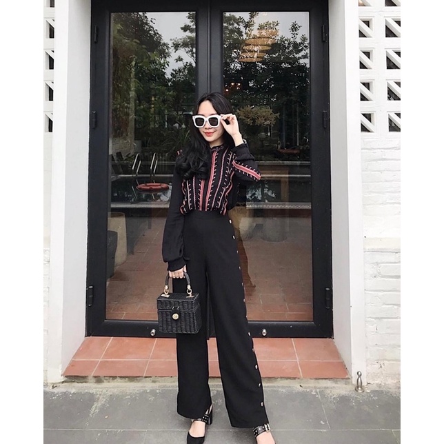 Quần suôn đính nút sườn