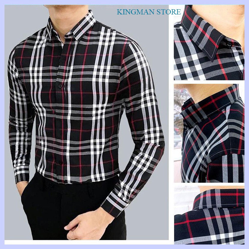 Áo Sơ Mi Dài Tay Kẻ Caro, Áo Sơ Mi Nam Công Sở Chất Vải Mềm Mại Thấm Hút Mồ Hôi - Kingman Store
